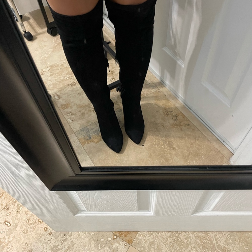 Black high heels thigh high heel boots